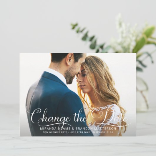 Eenvoudige chique bruiloft Wijzig de datum Kaart (Staand voorkant)