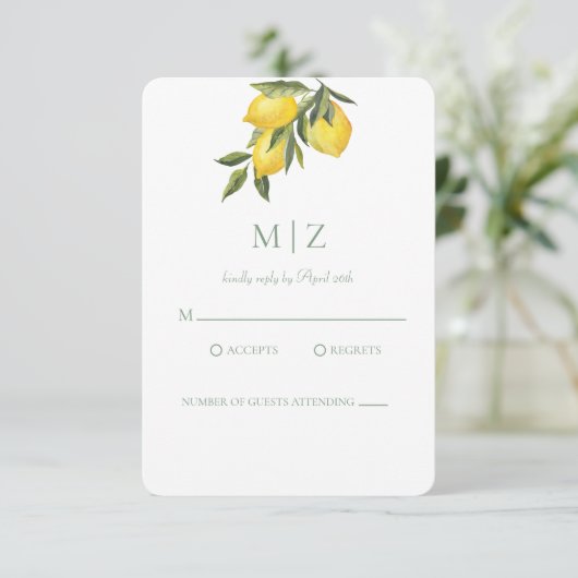 Eenvoudige chique Citrus RSVP-kaart RSVP Kaartje (Staand voorkant)