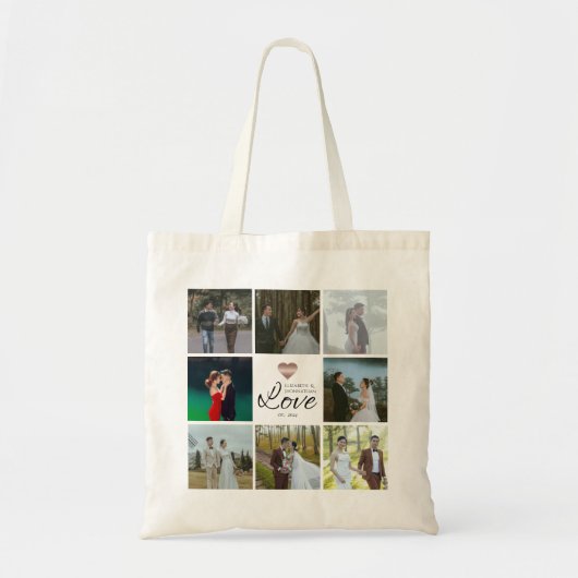 Eenvoudige chique foto collage raster liefde hart  tote bag (Voorkant)