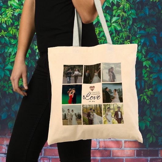 Eenvoudige chique foto collage raster liefde hart tote bag