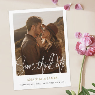 Eenvoudige chique goud moderne foto bruiloft save the date