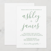 Eenvoudige chique groene witte kalligrafie bruilof kaart (Voorkant / Achterkant)