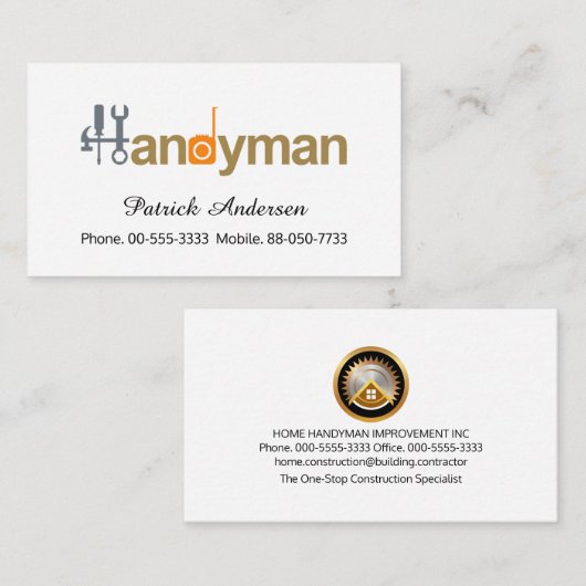 Eenvoudige chique Handyman Signage Visitekaartje (Voorkant / Achterkant)