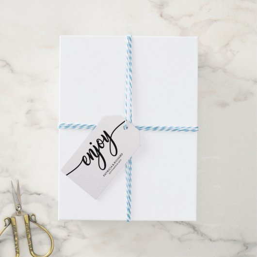 Eenvoudige chique kalligrafie Geniet van bruiloft  Cadeaulabel (Met Touw)