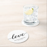 Eenvoudige Chique Liefde Script Bruiloft aangepast Ronde Kartonnen Onderzetter<br><div class="desc">Elegante herinneringen: Liefdesscript Bruiloft Custom Favor Box Rond papier Onderzetter Toast op nieuwe beginnende en levenslange herinneringen met onze Simple Chic Love Script Bruiloft Custom Favor Box Ronde papieren Onderzetters. Perfect blending functie en vorm, deze onderzetters dienen zowel als een bruidsgunst en een gekoesterde aandenken van uw speciale dag. Belangrijkste...</div>