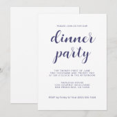 Eenvoudige chique marine blauw script diner partij kaart (Voorkant / Achterkant)