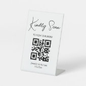 Eenvoudige chique minimale QR-code bruiloft menu Reclamebord Met Voetstuk (Voorkant)