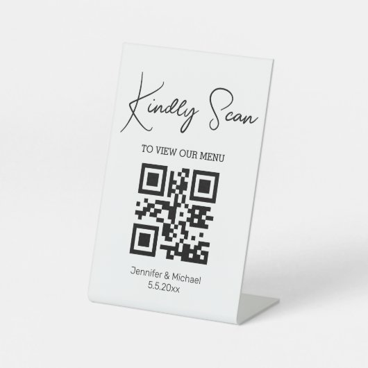 Eenvoudige chique minimale QR-code bruiloft menu Reclamebord Met Voetstuk (Voorkant)