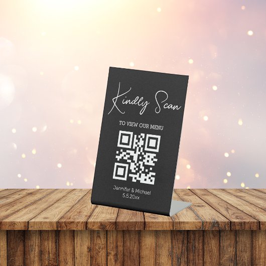 Eenvoudige chique minimale QR code bruiloft menu z Reclamebord Met Voetstuk