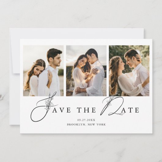 Eenvoudige chique minimalistische fotocollage brui save the date (Voorkant)