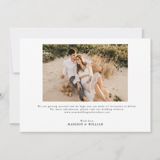 Eenvoudige chique minimalistische fotocollage brui save the date (Achterkant)