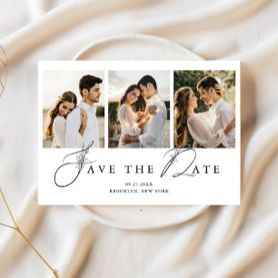 Eenvoudige chique minimalistische fotocollage brui save the date
