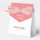 Eenvoudige chique pastel perzik roze mis quinceañe bedankdoosjes (Voorkant Zijde)