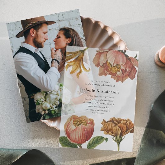 Eenvoudige chique rustieke bloemenbruiloft vellum uitnodigingen