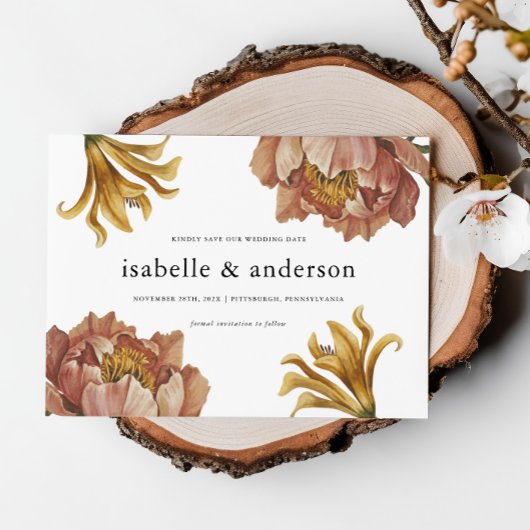 Eenvoudige chique rustieke bloemenfoto bruiloft save the date