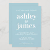 Eenvoudige chique typografie blauwe gloed bruiloft kaart (Voorkant / Achterkant)
