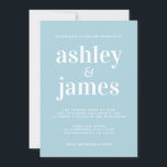 Eenvoudige chique typografie blauwe gloed bruiloft kaart<br><div class="desc">Eenvoudige en chique bruiloft uitnodiging beschikt over witte stijlvolle, elegante en moderne typografie op een blauwe gloed achtergrond. Voeg gewoon uw trouwgegevens toe. Exclusief voor u ontworpen door Happy Dolphin Studio. Als u hulp of bijpassende producten nodig hebt, neem dan contact met ons op via happydolphinstudio@outlook.com. We helpen je graag...</div>