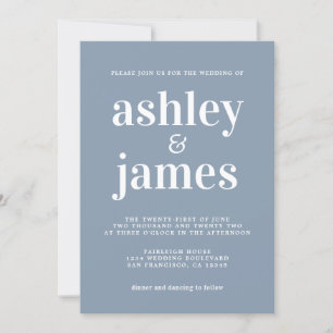 Eenvoudige chique typografie Dusty Blue Wedding Kaart