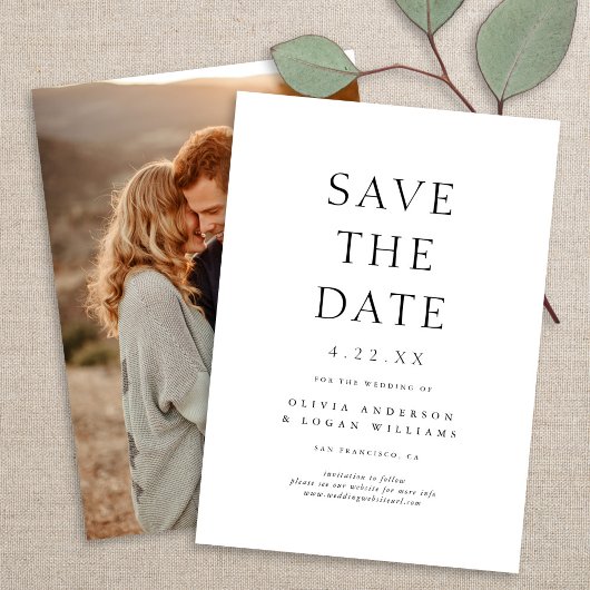 Eenvoudige chique typografie Fotobruiloft Sla de d Save The Date