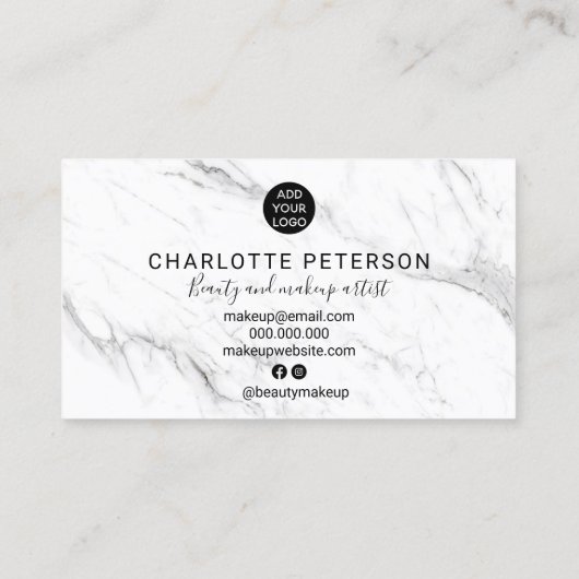Eenvoudige chique witte marmeren naam make-up logo visitekaartje (Achterkant)