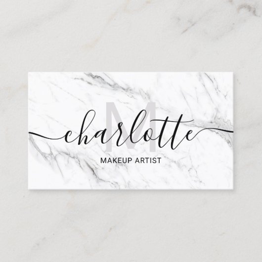 Eenvoudige chique witte marmeren naam make-up logo visitekaartje (Voorkant)