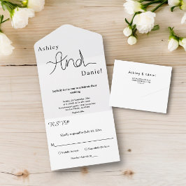 Eenvoudige chique zwart-wit elegante bruiloft all in one uitnodiging