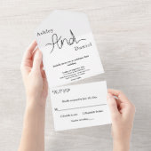 Eenvoudige chique zwart-wit elegante bruiloft all in one uitnodiging (Afscheurbaar)