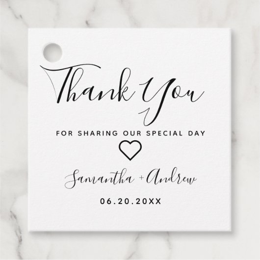 Eenvoudige chique zwart wit modern dank u bruiloft bedankjes labels (Voorkant)