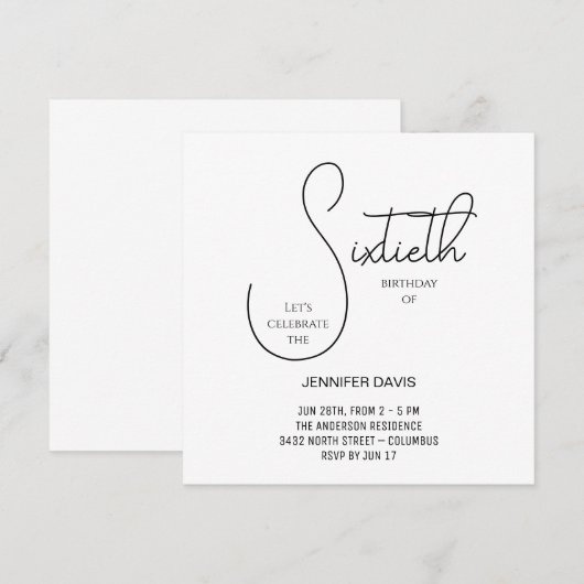 Eenvoudige chique zwart-wit zestigste verjaardag bedankkaart (Voorkant / Achterkant)