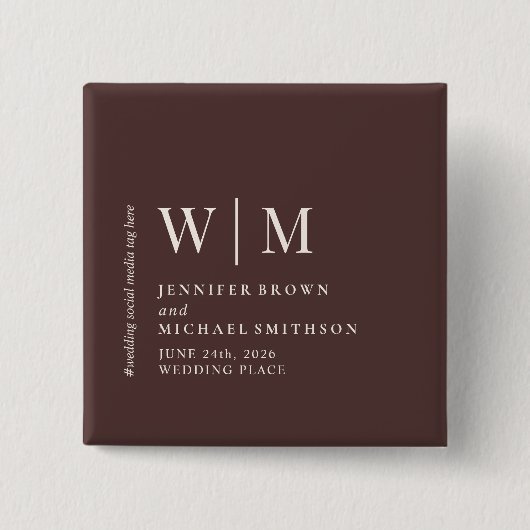 Eenvoudige Chocolade Bruine Beige Formele Gebeurte Vierkante Button 5,1 Cm (Voorkant)