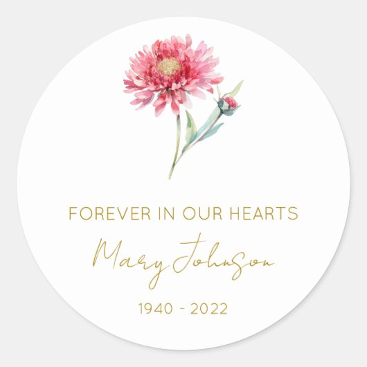 Eenvoudige Chrysanthemum Herdenking Ronde Sticker (Voorkant)