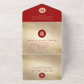 Eenvoudige Cirkel Dubbel Geluk Chinese Trouwdag All In One Uitnodiging (Buitenkant)