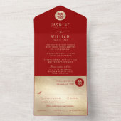 Eenvoudige Cirkel Dubbel Geluk Chinese Trouwdag All In One Uitnodiging (Binnen)