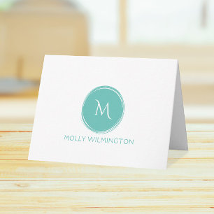Eenvoudige Cirkel Monogram Teal Vouw Notitiekaarte Bedankkaart
