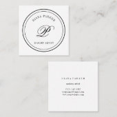 Eenvoudige cirkelvormige Logo Monogram zwart-wit Vierkante Visitekaartje (Voorkant / Achterkant)