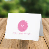 Eenvoudige cirkelvormige monogram roze gevouwen no bedankkaart