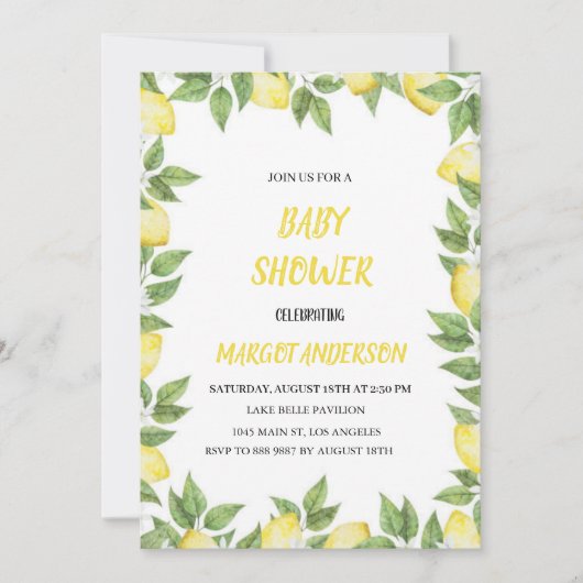 EENVOUDIGE CITROEN BABYSHOWER UITNODIGING (Voorkant)