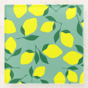 Eenvoudige citroen, groene achtergrond print. glazen onderzetter