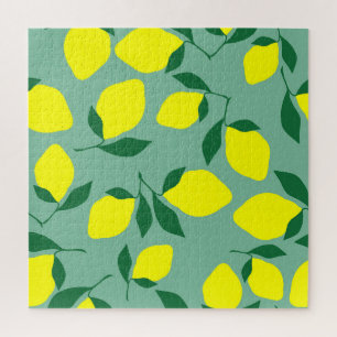 Eenvoudige citroen, groene achtergrond print. legpuzzel