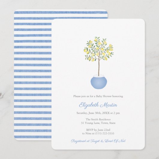 Eenvoudige citroenboom blauwe gele jongen baby sho kaart (Voorkant / Achterkant)