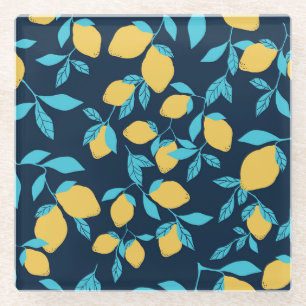 Eenvoudige citrus: citroenen op blauw. glazen onderzetter