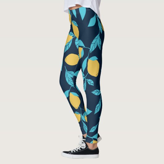 Eenvoudige citrus: citroenen op blauw. leggings (Links)