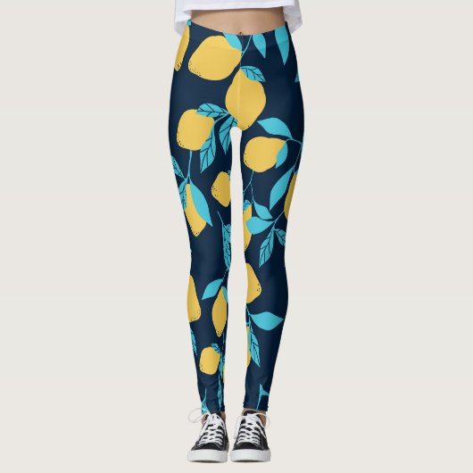Eenvoudige citrus: citroenen op blauw. leggings (Voorkant)