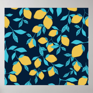 Eenvoudige citrus: citroenen op blauw. poster