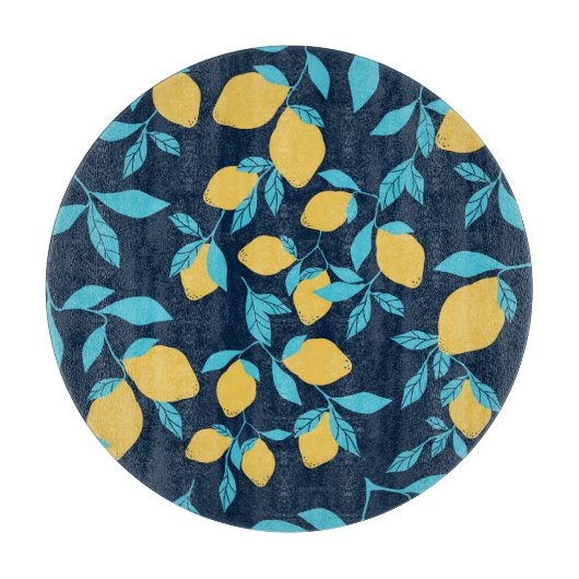 Eenvoudige citrus: citroenen op blauw. snijplank (Voorkant)