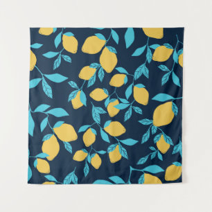 Eenvoudige citrus: citroenen op blauw. wandkleed