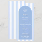 Eenvoudige Clam Shell Blauwe en Witte Kust Bruilof Menu (Voorkant / Achterkant)