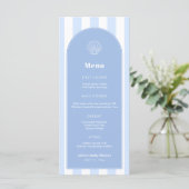 Eenvoudige Clam Shell Blauwe en Witte Kust Bruilof Menu (Staand voorkant)