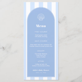 Eenvoudige Clam Shell Blauwe en Witte Kust Bruilof Menu