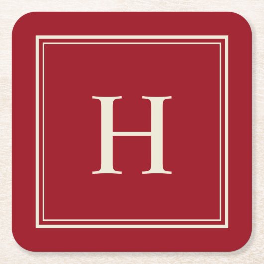 Eenvoudige Classic Cranberry Rood met Monogram Kartonnen Onderzetters (Voorkant)